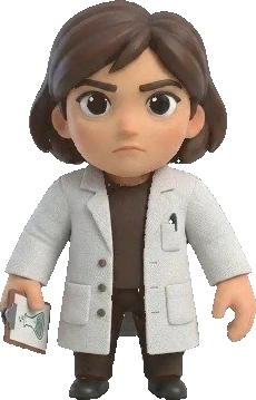 A focused cartoon scientist in a lab coat holding a clipboard